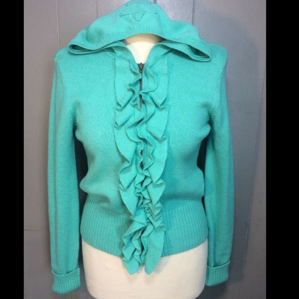 Green Ruffle Hoodie Cardigan Sweater Juniors